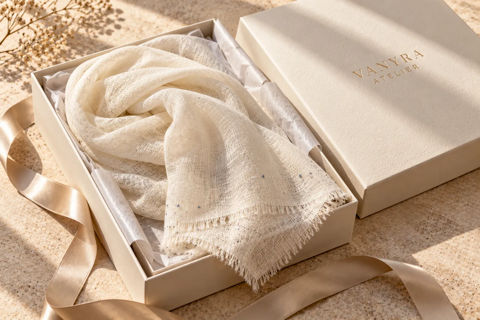 VANYRA ATELIER gift box tied with a satin ribbon