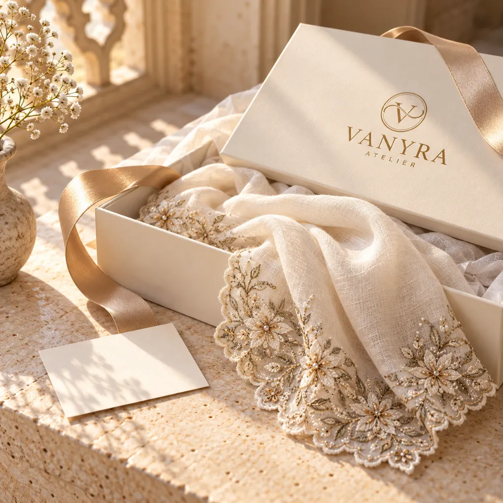Hand-finished embroidered shawl from VANYRA ATELIER